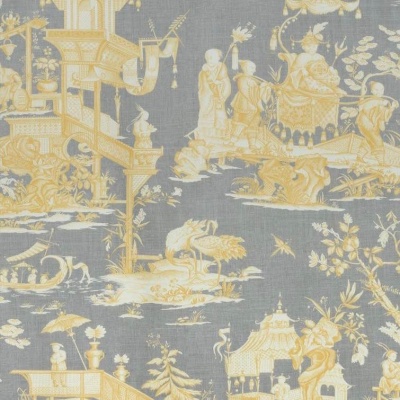 Thibaut Cheng Toile Fabric in Yellow & Grey